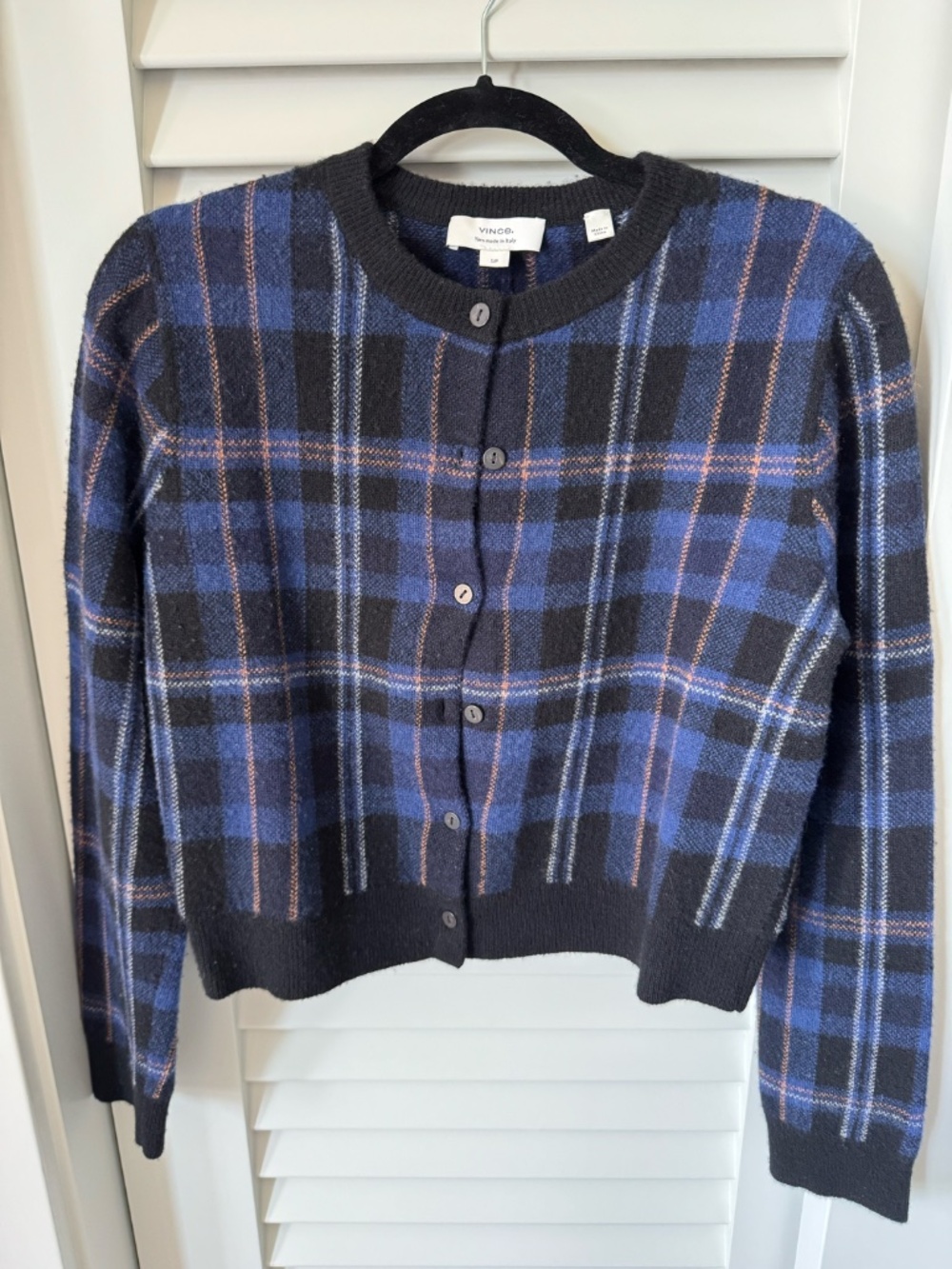 Vince Plaid Wool Cashmere Cardigan Boxy Crop S